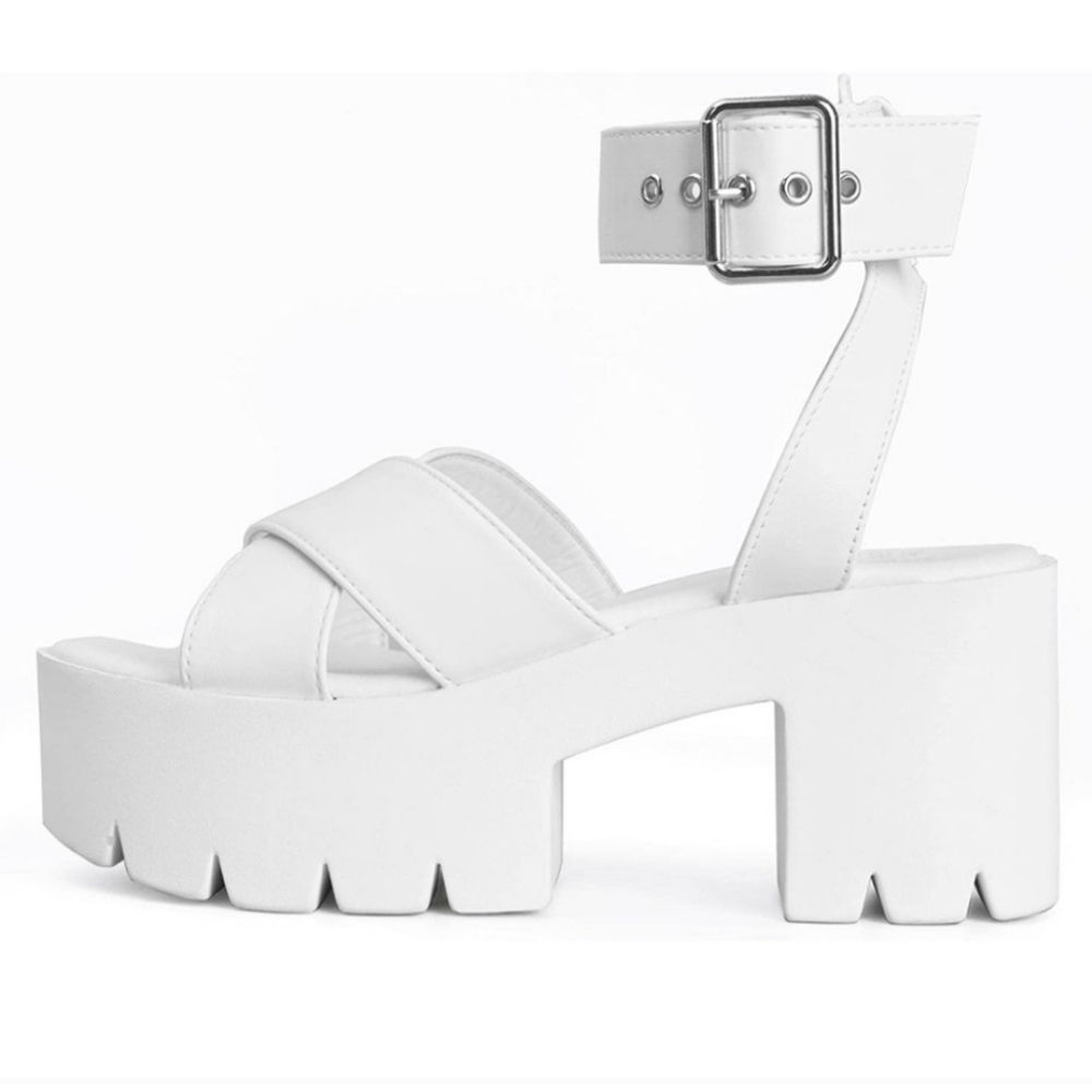 White Platform Ankle-Strap Sandal for Women